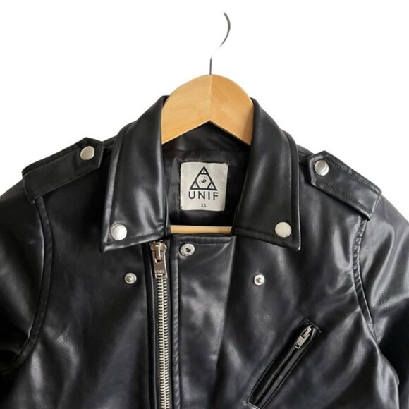 UNIF Vegan Leather Jacket Size XS Solid Black Moto - Picture 12 of 15